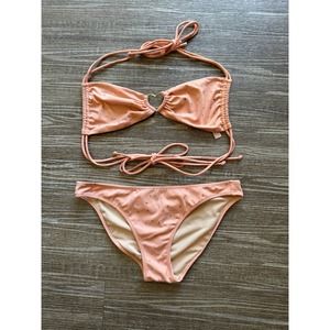 Victoria’s Secret pink gold polka dot bikini swimwear set hearts small